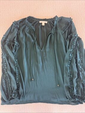 Chelsea & Violet Teal Green Ruffle Tie-Front V-Neck Blouse